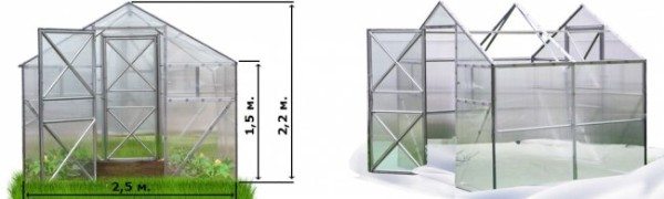 На рисунке приведены стандартные размеры парника, его длина может составлять 2,2; 4,3 или 6,4 м